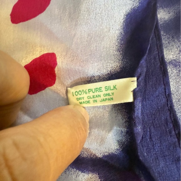 Georgiou Blue Pink White 100% Silk Scarf Tie Abstract Watercolor Artsy - Picture 4 of 5